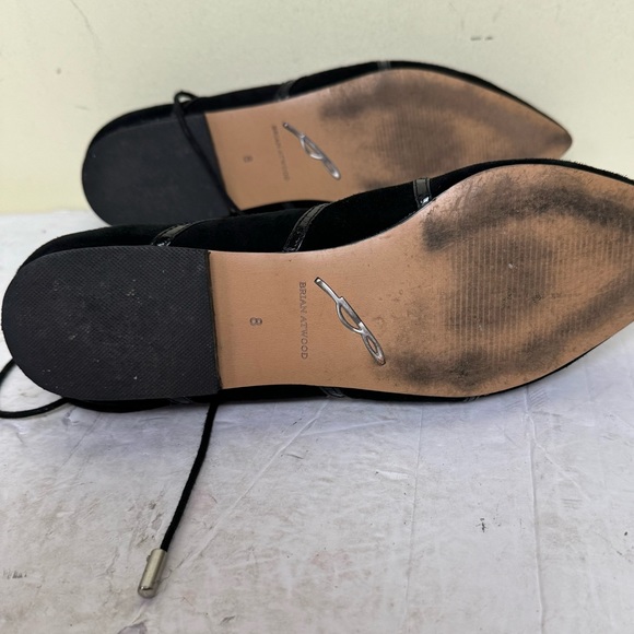 Brian Atwood Sanaa Suede Leather Lace Up Ballet Flats Shoes Pointy Toes Black - Picture 12 of 16